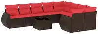 vidaXL 10-teiliges Gartensofa-Set mit Kissen, braun, Polyrattan