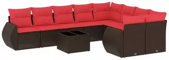 vidaXL Gartensofa-Set 10-teilig mit Kissen, Polyrattan, Braun (3221853)