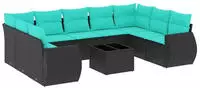 vidaXL 10-teiliges Gartensofa-Set mit Kissen, schwarzes Polyrattan