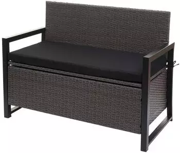 MCW Sitzbank F39 Poly-Rattan 2-Sitzer mit Staufach, grau/schwarz (MCW-F39)