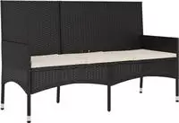 vidaXL Gartenbank 3-Sitzer mit Kissen Schwarz Poly Rattan