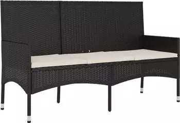 vidaXL 3-Sitzer mit Kissen Poly Rattan Schwarz (319492)