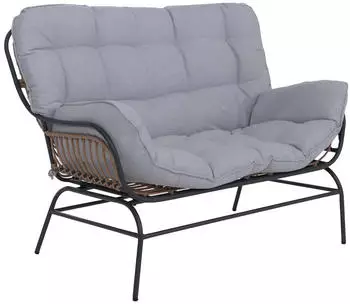 Mendler HWC-P75 Gartensofa 2-Sitzer Poly-Rattan dunkelgrau, Polster hellgrau (119737)