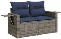 vidaXL 3-teiliges Gartensofa-Set mit Kissen, grau, Polyrattan