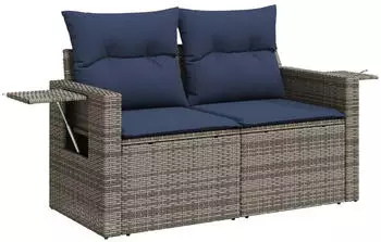 vidaXL 3-teiliges Gartensofa-Set mit Kissen, Polyrattan, grau (3219860)