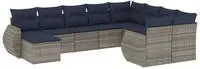 vidaXL 10-teiliges Gartensofa-Set mit Kissen, grau, Polyrattan