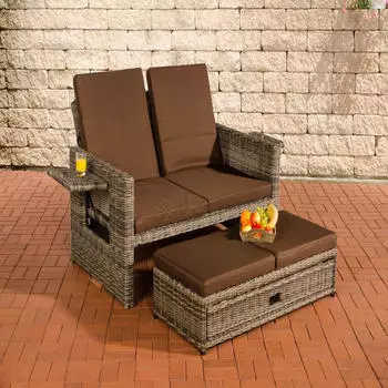 CLP Ancona Garten-Sofa Polyrattan 5mm grau-meliert/terrabraun (11838246)