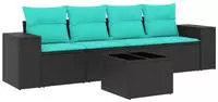 vidaXL 5-teiliges Gartensofa-Set mit Kissen, schwarzes Polyrattan