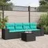 vidaXL Gartensofa-Set 5-teilig mit Kissen, schwarzes Polyrattan (3222286)