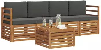 vidaXL Sofagarnitur 5-tlg. Akazienholz Natur/Anthrazit (3374312)