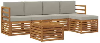 vidaXL Outdoor-Sofagarnitur mit Kissen 6-tlg. Akazienholz Natur/Hellgrau (3374671)