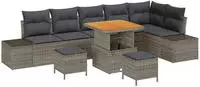 vidaXL Gartensofa-set mit Kissen mit Speicher 9 pcs Grau Poly Rattan