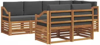 vidaXL Ecksofa Set 7-tlg. Akazien-Massivholz Natur/Anthrazit (3374987)