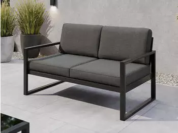 Beautysofa Stella Gartensofa 2-Sitzer wasserabweisend Metallrahmen, Dunkelgrau (Patio Base 6)