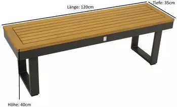 DEGAMO Hockerbank Kampala 2-sitzer 120cm Aluminium anthrazit + Akazie ge&ouml;lt