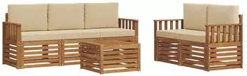 vidaXL Sofagarnitur 6-tlg. Massivholz Akazie Natur/Beige (3374363)