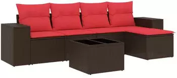 vidaXL Gartensofa-Set 6-teilig mit Kissen, Polyrattan, Braun (3222503)