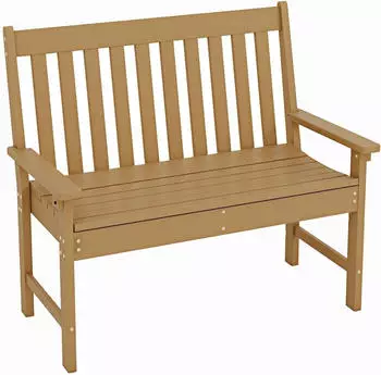 Costway Gartenbank HDPE 2-3 Sitzer 132x65x91cm bis 320kg, Teak (ZB32017OR)