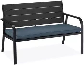 Relaxdays Gartenbank PE-Kunststoff Stahl Schwarz Anthrazit mit Sitzauflage 78 x 118 x 66 cm