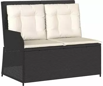 furnicato Gartenbank Verstellbar mit Kissen Schwarz Poly Rattan