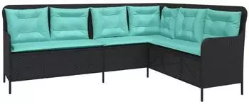 vidaXL Gartensofa L-f&ouml;rmig mit Kissen Polyrattan Schwarz (369008)