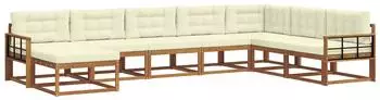 vidaXL Garten-Sofagarnitur 8-tlg. Akazienholz Massiv, Sektional, Natur/Creme