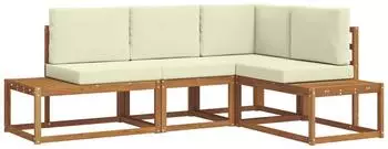 vidaXL Outdoor-Sofagarnitur mit Kissen 4-tlg., Natur/Creme (3366948)