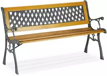 Relaxdays Gartenbank Gusseisen Holz PVC Natur Gr&uuml;n Stabil 73 x 125 x 52 cm