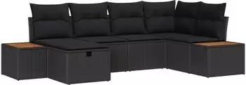 vidaXL Garten Sofa Set 6-teilig mit Kissen und Stauraum, Poly-Rattan, Schwarz (3360962)