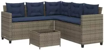 vidaXL Gartensofa L-f&ouml;rmig mit Tisch und Kissen, grau, Polyrattan (369046)