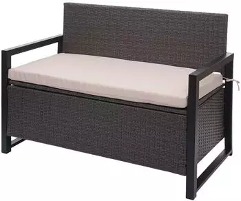 Proregal Poly-Rattan 2er Sitzbank 87x117x57cm Grau Kissen Beige