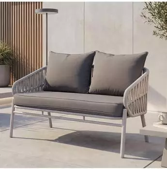 MCW Aluminium-Gartenbank P90 Seilgeflecht Rope Stoff/Textil Hellgrau