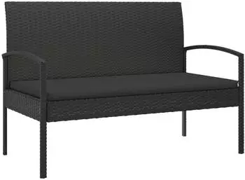 vidaXL Gartenbank mit Kissen Schwarz 105 cm Poly Rattan