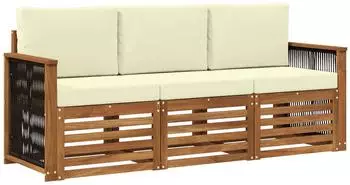 vidaXL Sofagarnitur mit Kissen, 3-tlg., Akazienholz massiv (3383961)