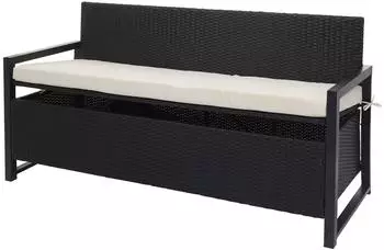 Proregal Poly-Rattan 3er Sitzbank 87x164x57cm Anthrazit Kissen Creme