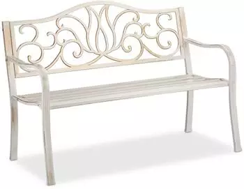 Relaxdays Gartenbank Stahl Gusseisen Wei&szlig;-Bronze 2 Personen 90 x 127,5 x 63 cm