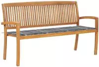 vidaXL Stapelbare Gartenbank mit Auflage 159 cm Massivholz Teak