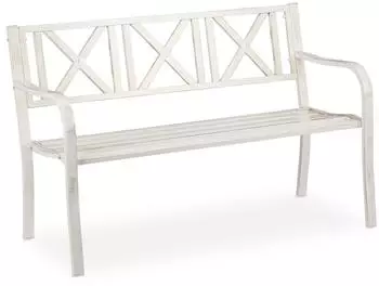 Relaxdays Gartenbank Stahl 127 x 63 x 80,5 cm Wei&szlig;/Bronze