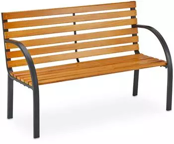 Relaxdays Gartenbank Holz Stahl Natur Schwarz 84 x 122 x 60 cm