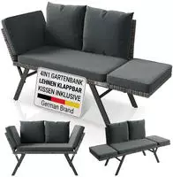Juskys&reg; Gartenbank Calvia Grau-meliert/grau - Klappbare Polyrattan Gartensofa...
