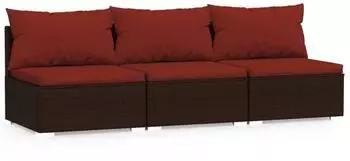 vidaXL 3-Sitzer-Sofa mit Kissen, Braun Poly Rattan (317550)