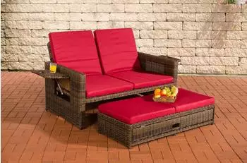 CLP Ancona Polyrattan 2-Sitzer Gartensofa, braun-meliert/rubinrot (11837640)