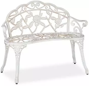 Relaxdays Gartenbank Aluminiumguss Kunststoff Wei&szlig; Bronze 78 x 98 x 57 cm