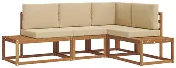 vidaXL Outdoor-Sofagarnitur mit Kissen 4-Tlg Natur und Beige (3366951)
