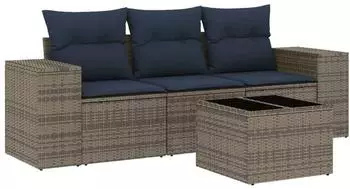 vidaXL 4-teiliges Gartensofa-Set mit Kissen, Polyrattan, Grau (3222270)