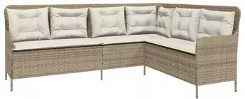 vidaXL Gartensofa L-Form Poly Rattan, beige, mit Kissen (369004)