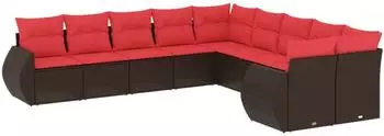 vidaXL Gartensofa-Set 10-teilig mit Kissen, braun, Polyrattan (3221913)