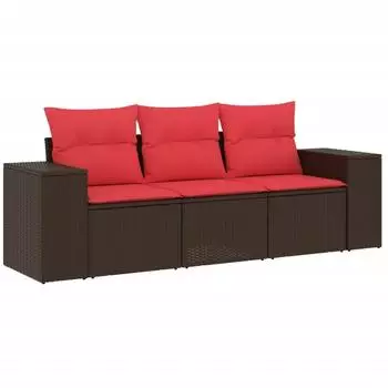 vidaXL Gartensofa-Set 3-teilig mit Kissen, braun, Polyrattan (3222263)