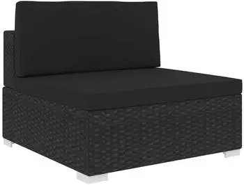 vidaXL Modulares Mittelsofa mit Kissen, Poly Rattan, Schwarz (48291)