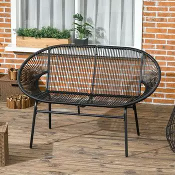 Outsunny Gartenbank Stahl PE-Rattan 132 x 72 x 83 cm Schwarz